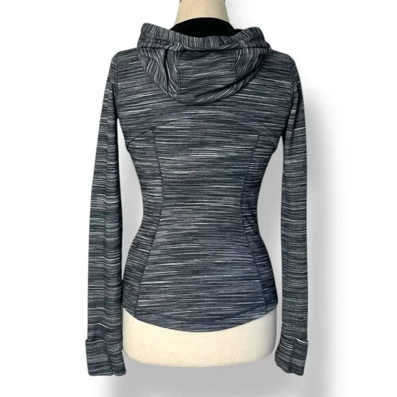 Lululemon Hooded Define Jacket Nulu Heathered Stripe Black Grey Sz 6 - Picture 5 of 8